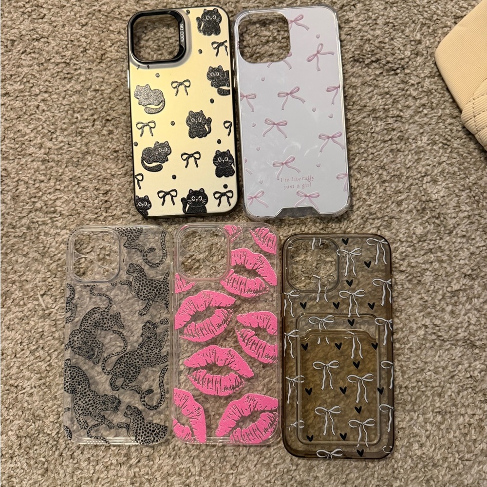 Clear Decorative iPhone Case with Pink Bow and Cat Designs - Multiple Styles